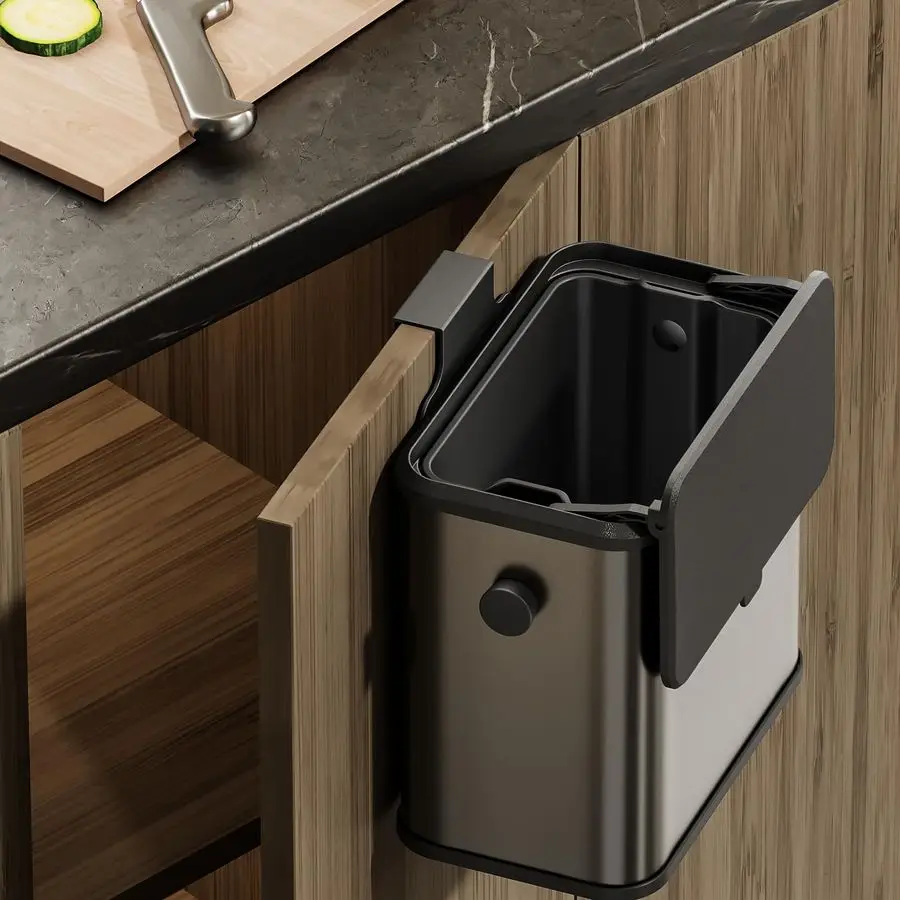 

Stainless Steel Compost Bin Countertop with Lid, Hanging Trash Can for Kitchen Cabinet Door, Wall Mounted Indoor Recycle Basket
