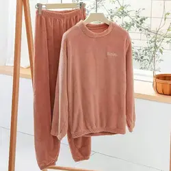 2023 neue warme Lounge wear Anzug Damen Herbst Winter Korallen Fleece Lazy Homewear Fleece dicke Pyjamas Rund kragen Nachtwäsche