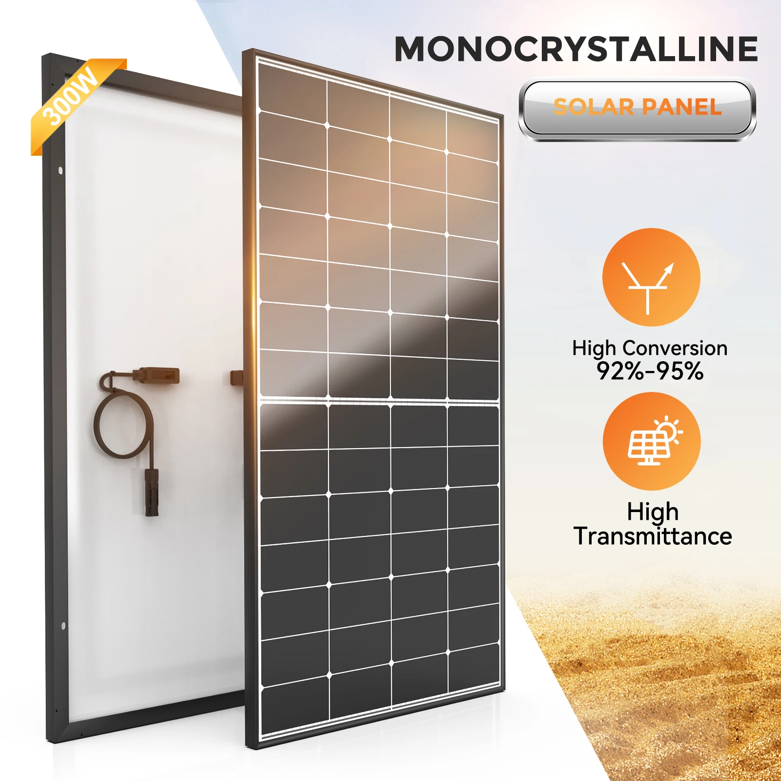 

Rvpozwer 300 W Solar Panel 10BB N-Type 25% High Efficiency Monocrystalline for RV Home Rooftop Power Station Off Grid Systems