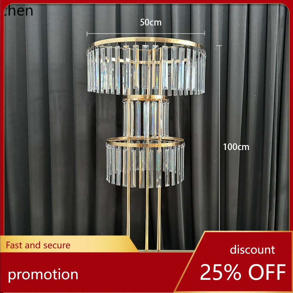 PYH Five-Layer Crystal Stand Cross-Border Hot  Light Luxury Main Table Decoration Electroplated Gold Flower Stand