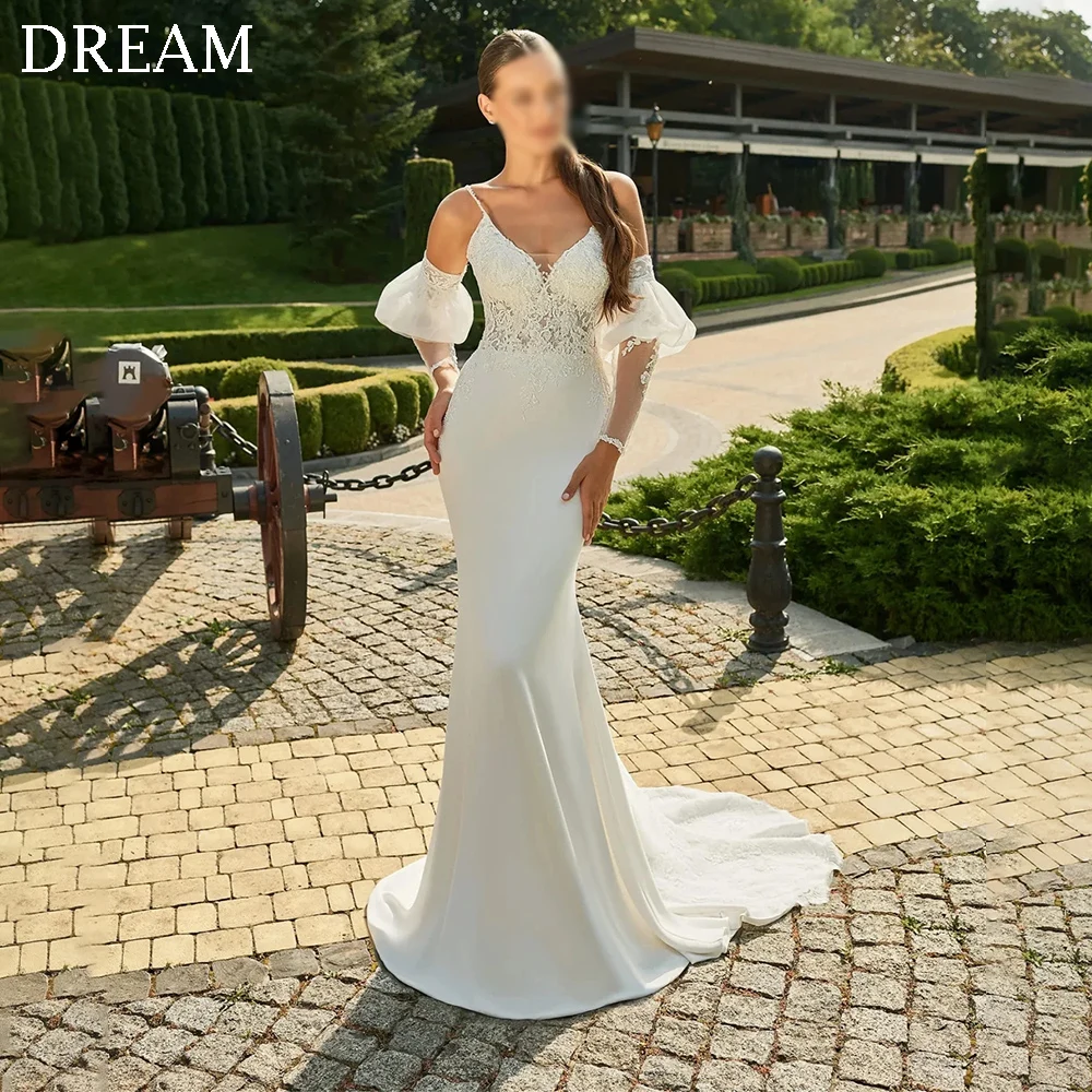 

DREAM Customized Elegant Long Mermaid Wedding Dresses Lace Floor-Length Sweep Train Brides Dress Women Vestidos De Novias 2025