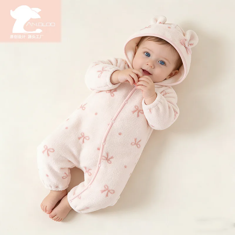 New Autumn and Winter Baby Jumpsuit for Newborns, Soft and Warm, Hoodie and Crawling Clothes