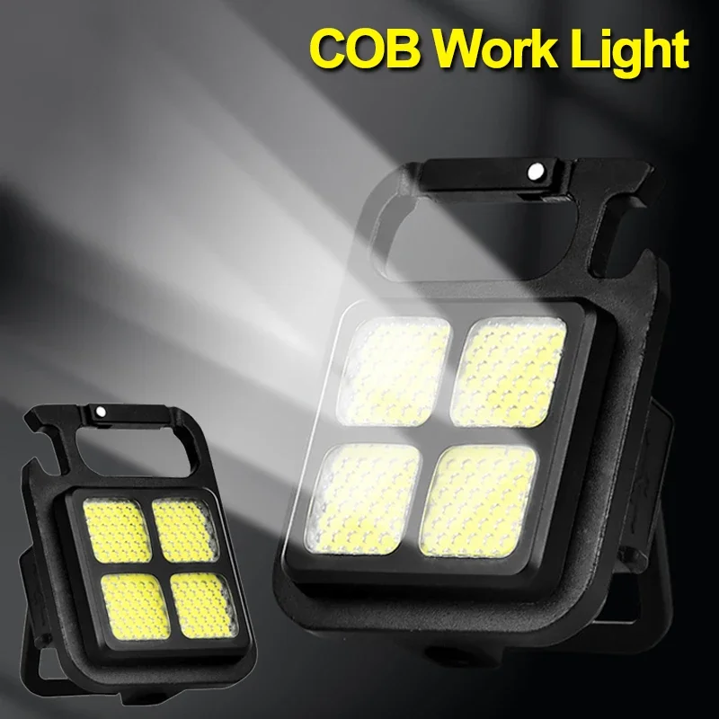 Mini linterna LED COB llavero luz de trabajo 3 modos USB recargable llavero lámpara imán portátil linterna de Camping al aire libre antorcha