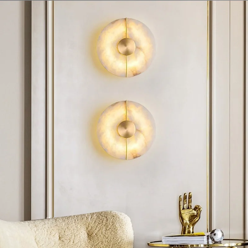 Modern Gold Alabaster Marble Wall Sconce Creative Bedside Indoor Lighting for Living Room Aisle Home Decor