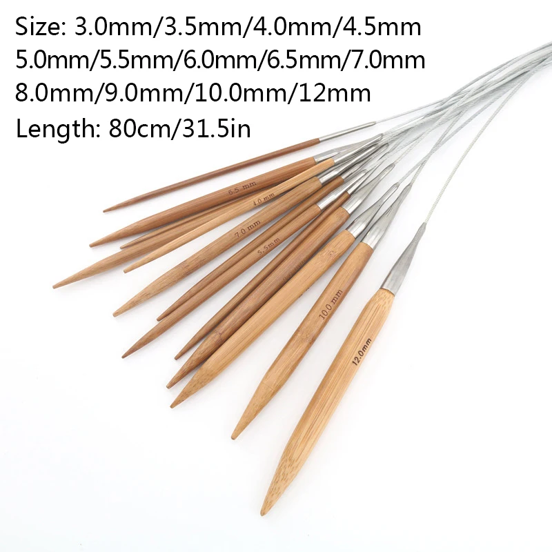 3.0-12mm Bamboo Circular Knitting Needles Stainless Steel Tube Crochet Hook DIY Crafts Sweater Scarf Garment Sewing Tools Supply