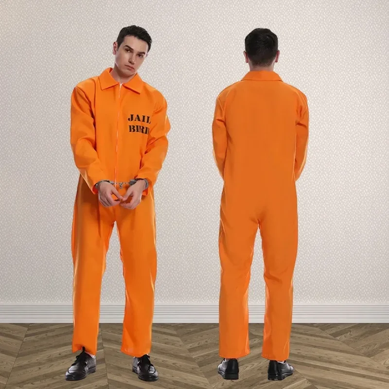 

FC6Prisoner Costume Orange Adult Halloween Costumes For Women Men Prisoner Jumpsuit Penitentiary Cosplay Carnival Party@FC8！