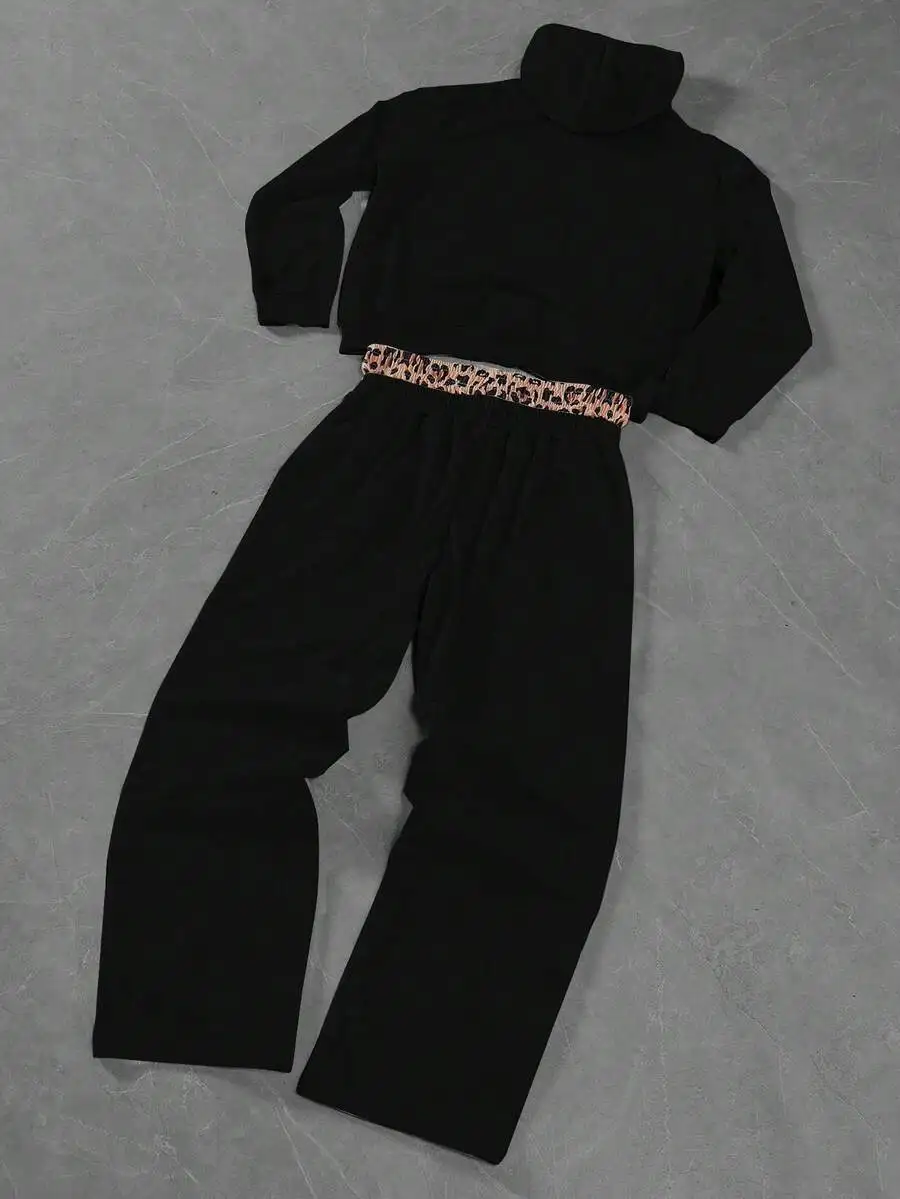 

Mens Leopard Print Hoodie And Sweatpants Casual Tracksuit Set
