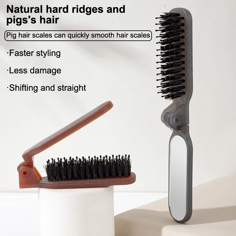 Manenhaar haarborstel Opvouwbare draagbare kam met spiegelzak Opvouwbare reismassage Haarstylingtool Saloncadeau