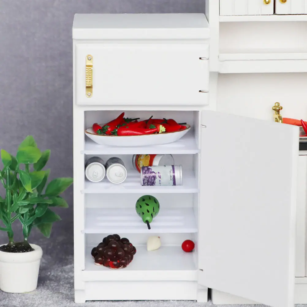 Wood 1:12 Miniature Wooden Refrigerator Smooth Surface Mini House Furniture Mini Fridge Accessory Miniature Furniture