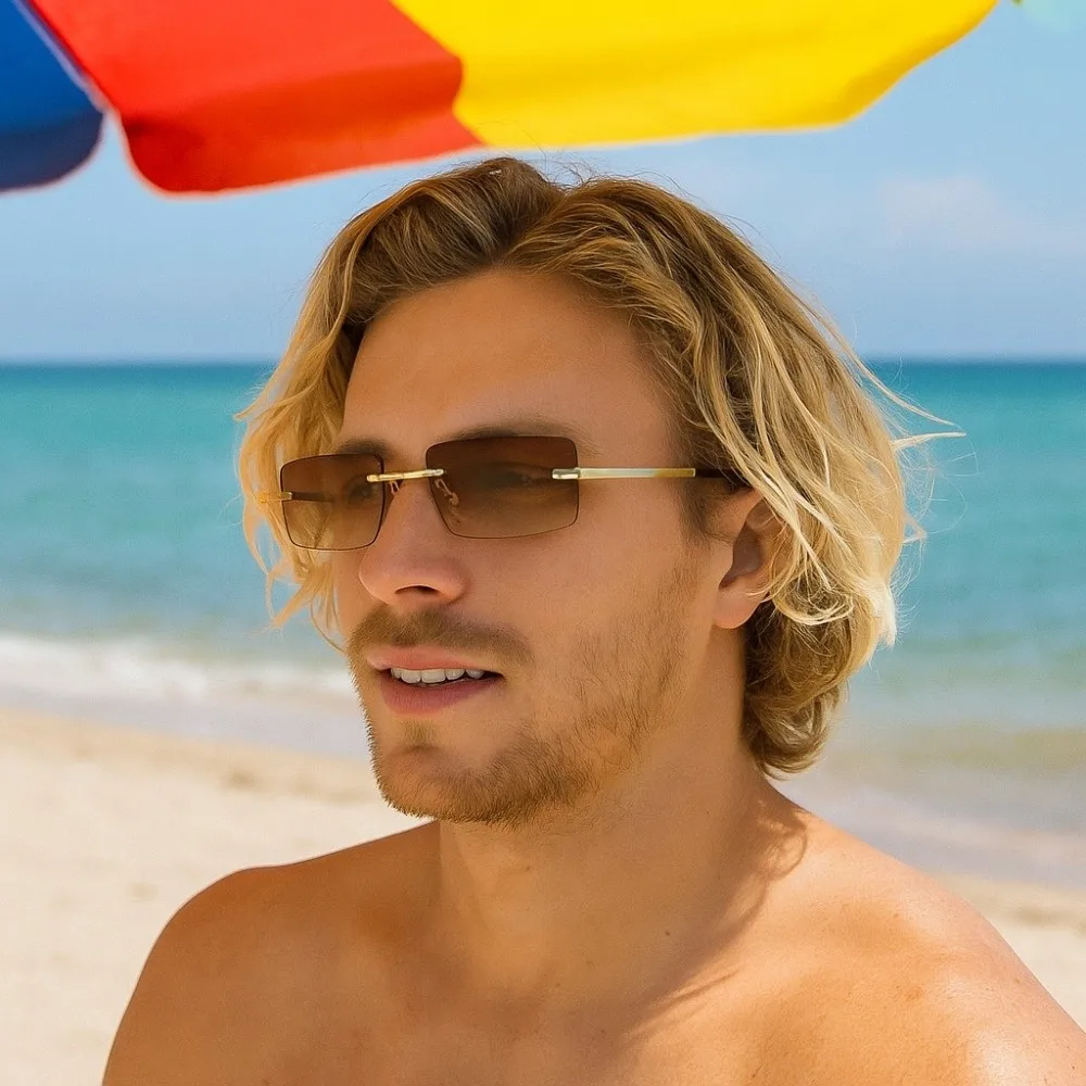 

Ultralight Multicolor Beachside Sun Glasses Lightweight Vision Care Frameless Sunglasses Rectangle Vintage UV400 Eyewear Travel