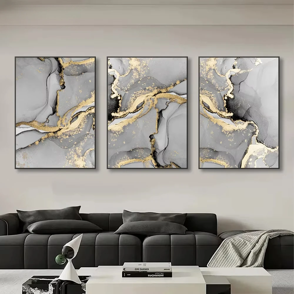

Modern Grey Black Gold Marble Canvas Painting Wall Art Poster Abstract Posters And Prints Pictures Living Room Interior Decor