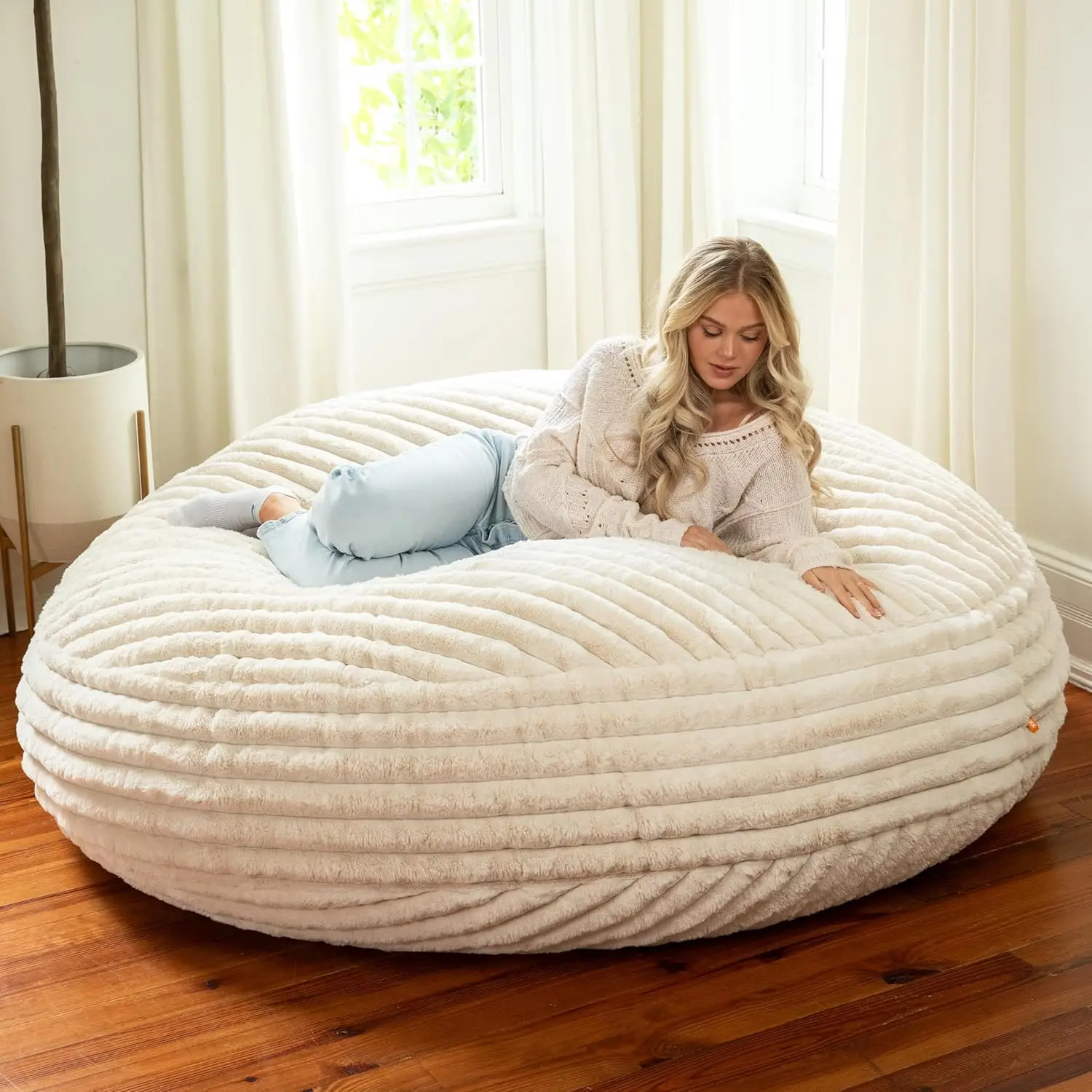 6 Foot Cocoon - Large Bean Bag Chair for Adults, Premium Luxe Faux Fur - Mondo Ivory