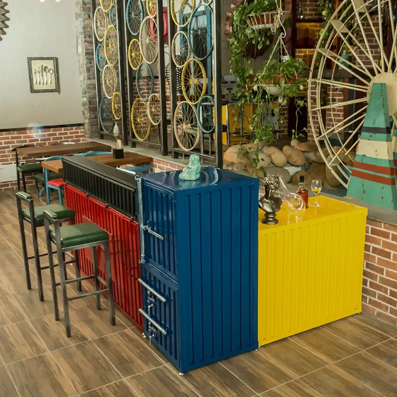 Retro Industrial Wrought Iron Reception Desk for Restaurant Bar Cafe Container Corner Counter Front Office Table