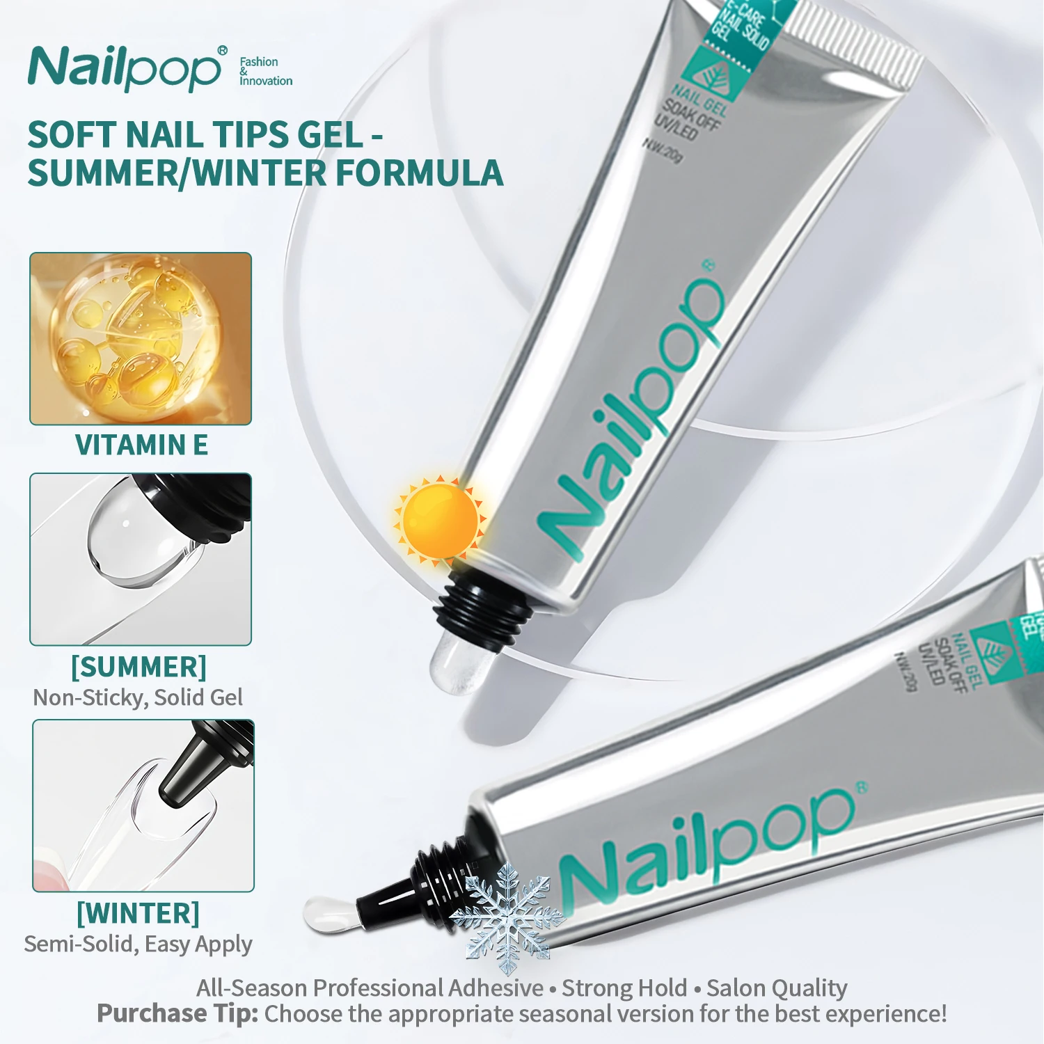 

Soft Nail Tips Gel SUMMER WINTER EDITION with Vitamin E Polish Soak Off UV LED Nail Art Gel Extension Function Adhesive Gel
