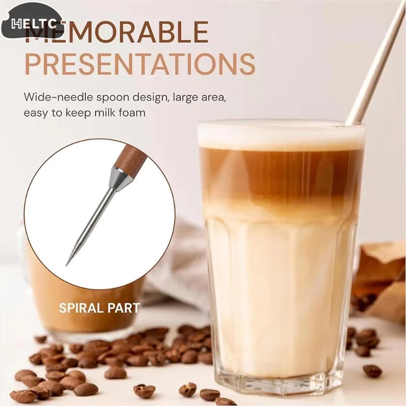 1PCS Coffee Latte Art Needle Stainless Steel Exquisite Professional Crochet Hook Pear Wood Carved Flower Needle Italian Coffee