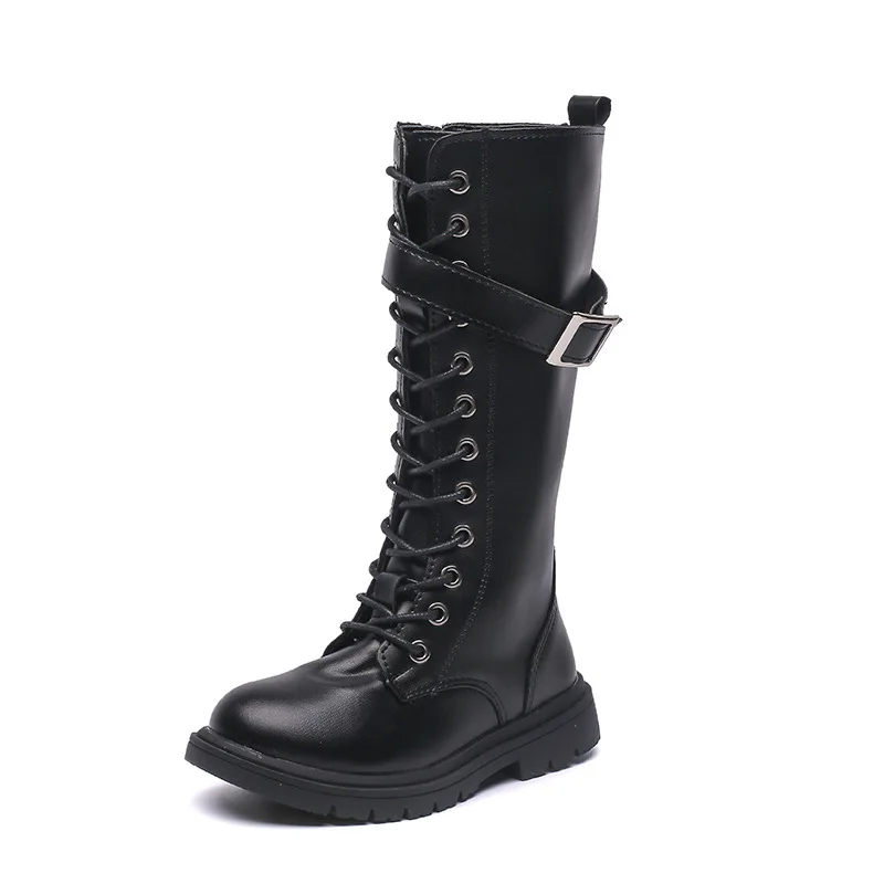 Girls Boots 2023 Autumn New Fashion Leather Knee-length Long Boots Princess High Top Kids Shoes Casual Children Cotton Boots