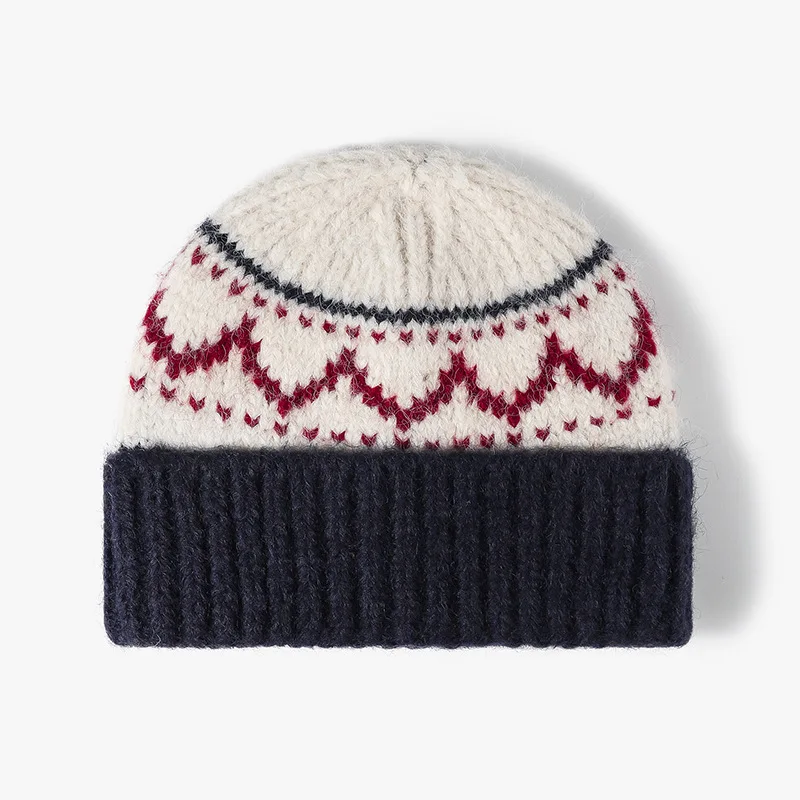 

Fair Isle Style Jacquard Knit Beanie 2025 New Thickened Warm Pull-On Hat for Autumn Winter, Unisex Fashionable Design