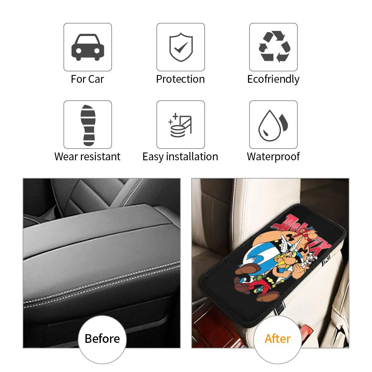 Asterix And Obelix Center Console Protective Cushion Pad for Cars Car Interior Cushion Armrest Cover Mat Automobiles Armrest Pad