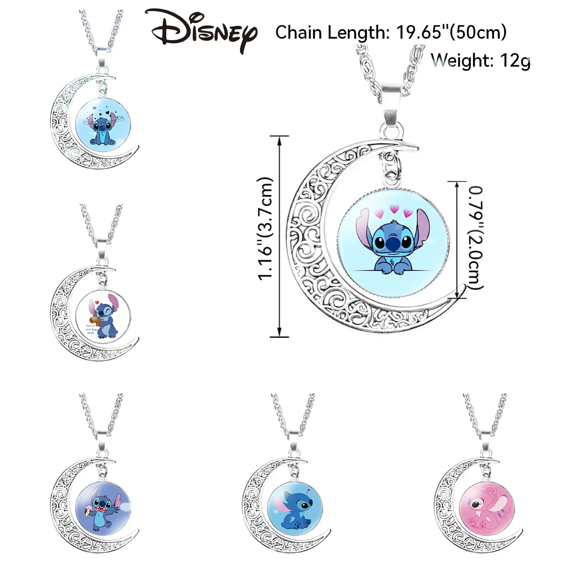 Disney Stitch Necklace Action Anime Figures Stitch Angel Pendant Ornaments Cute Cartoon Ornaments Women's Jewelry Children Gifts