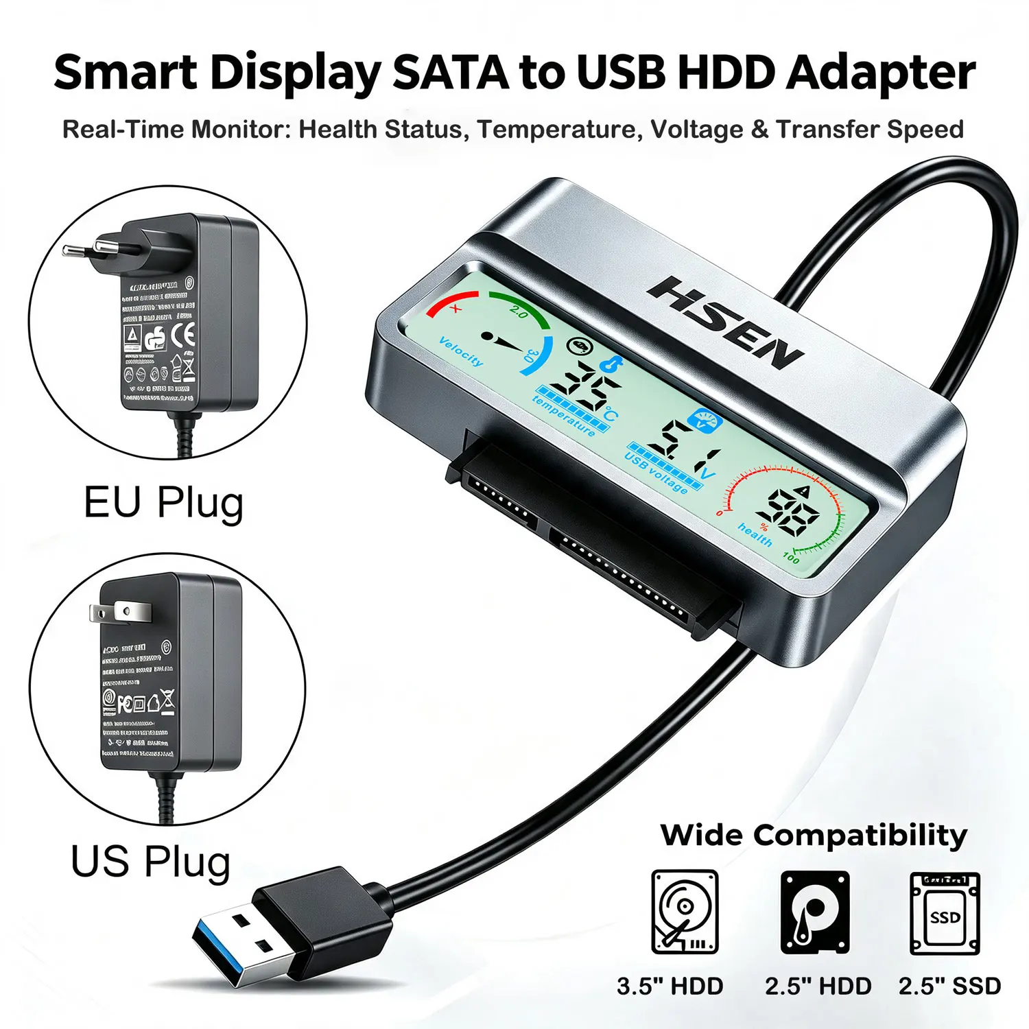 【¥531】HSEN SATA - USB 3.0 アダプター モニター付き-アリエク特価アラート