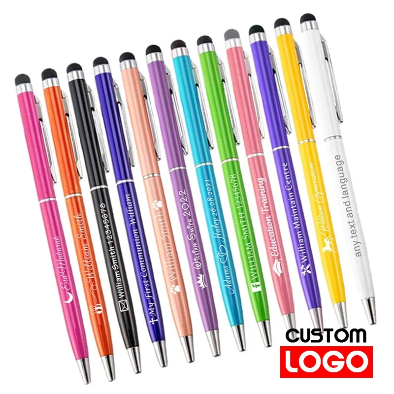 

50 Packs of Plastic 2-in-1 Stylus Universal Ballpoint Pen Text Engraving Custom Logo Office School Advertising Pen