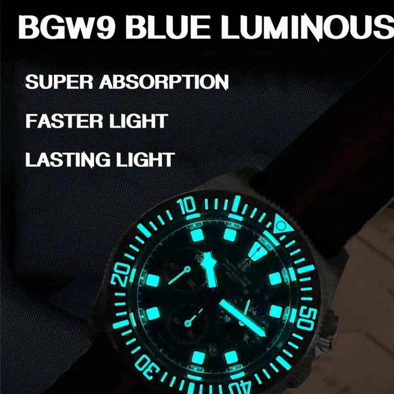 Reloj de buceo táctico Frog FXD2 de titanio para hombre, cronógrafo VS75B, movimiento de cuarzo con energía Solar, BGW9, superluminoso, 20ATM