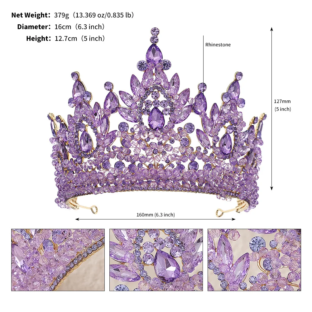 Luxury Exaggerated Beauty Pageant Crown Bridal Wedding Travel Headgear Atmospheric Handmade Crystal Head Piece for Wedding