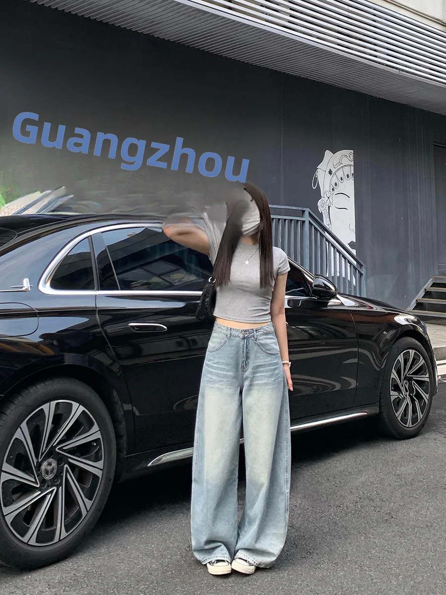 

Утягивающие джинсы с высокой талией и широкими штанинами, женские легкие джинсовые брюки в стиле ретро, свободные удобные хлопковые повседневные джинсы