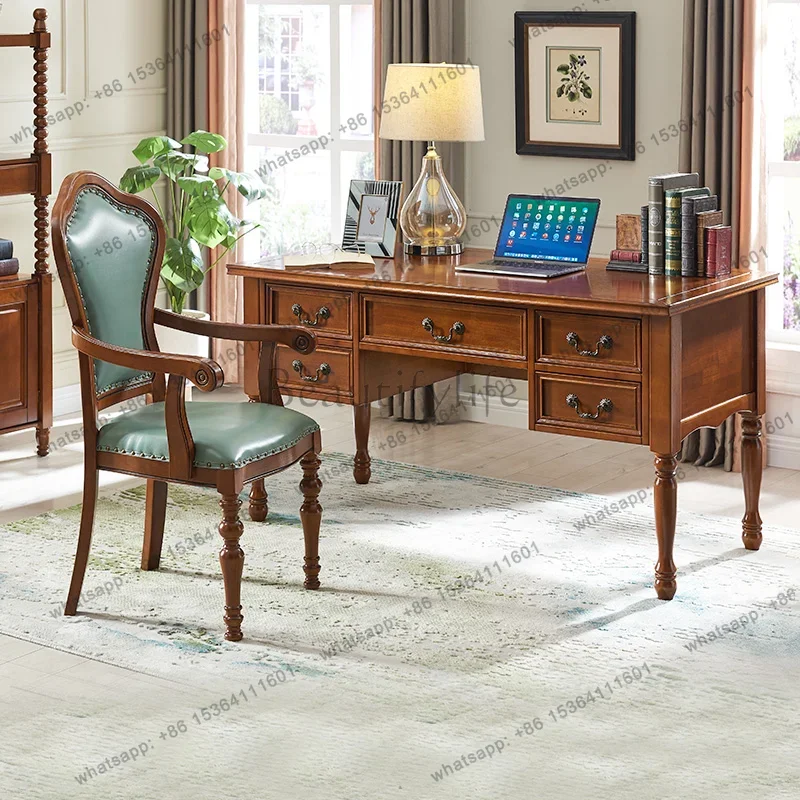 yj57 American simple desk and chair, all solid wood office desk and chair combination home