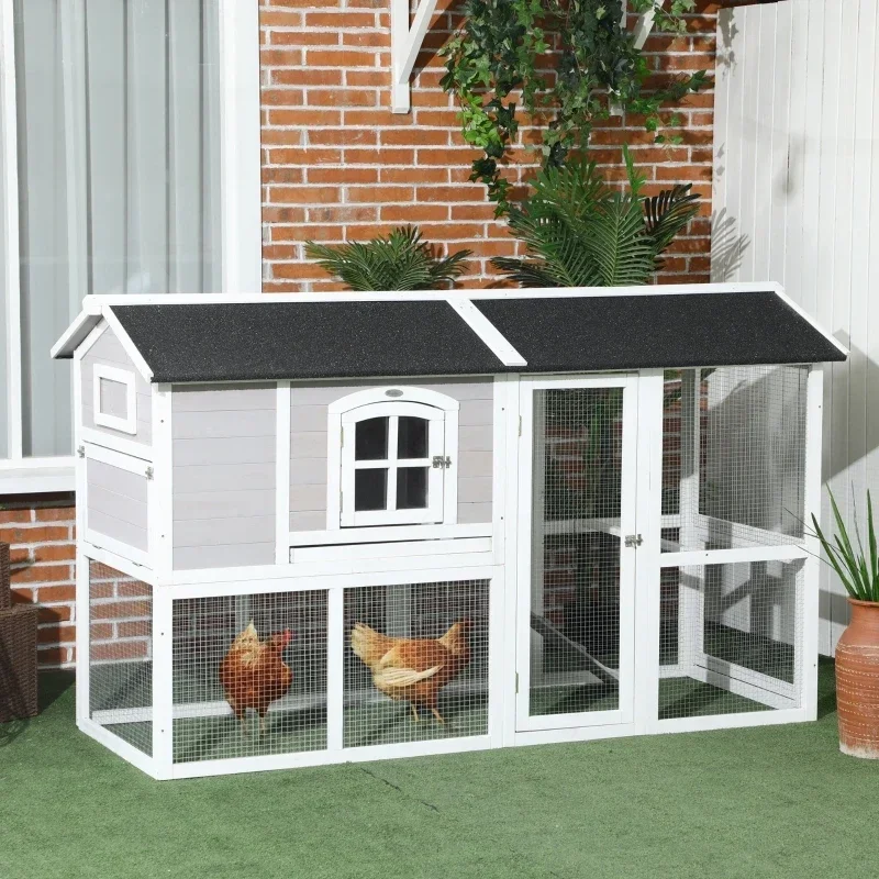 

YAO Light Gray 77.5" x 32.5" x 46" Wooden Chicken Coop with Run, Hen House with Nesting Box, Removable Tray, Outdoor Poultry Cag