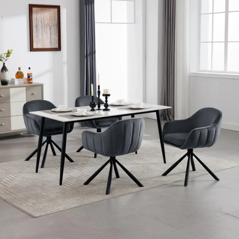 Silla ergonómica con reposabrazos, silla de comedor de cocina giratoria tapizada de diseño con sillón para sala de estar