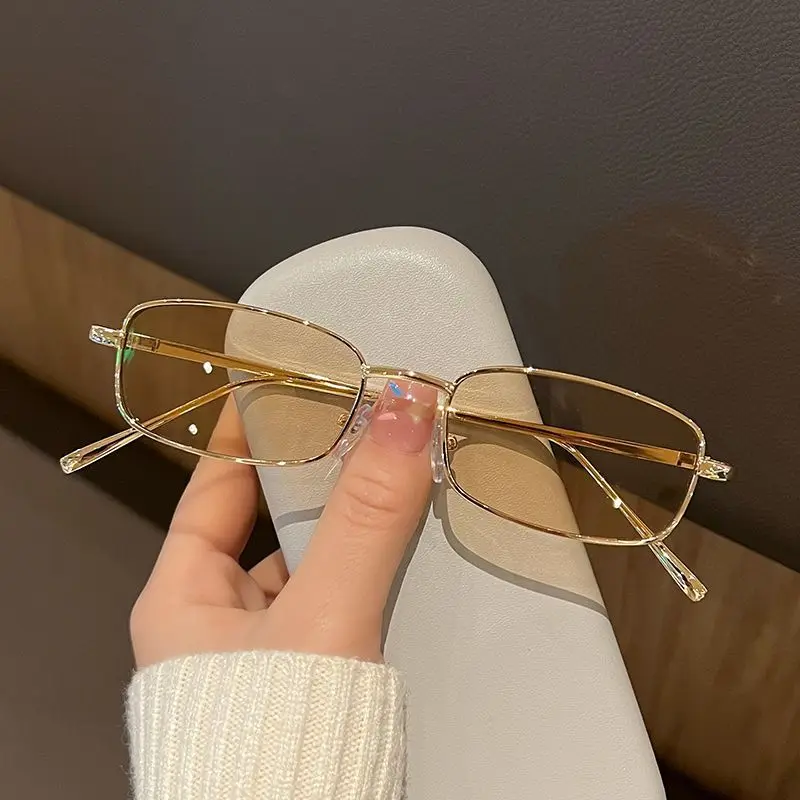 New Small Rectangle Retro Sunglasses Luxury Metal Designer Casual Shades Man Women's Fashion Sun Glasses