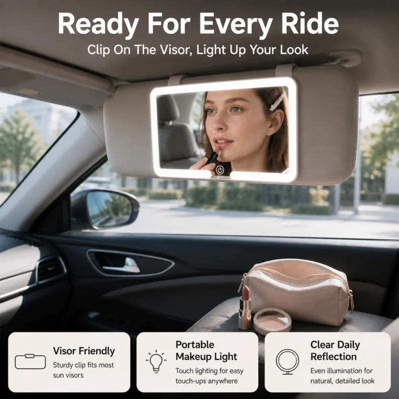 Car Sun Visor Makeup Mirror LED Touch Screen Charging Adjustable Brightness Auto Vanity MirrorInterior Makeup HD Mirror