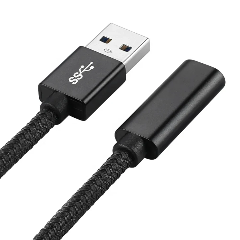 USB C타입 암에서 USB 3.0 수 어댑터 케이블, 검은색 편조 익스텐션 케이블, 최대 10Gbps