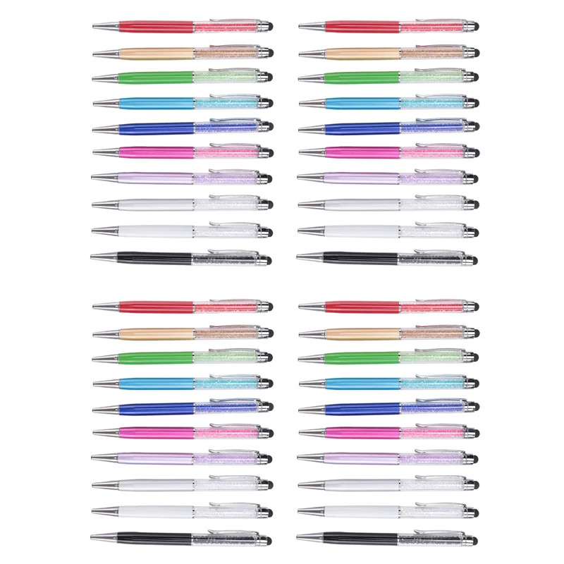 EDT-40Pcs Bolígrafo de cristal a granel brillante 2 en 1 lápiz óptico de pantalla de diamante de cristal delgado bolígrafo de tinta de Gel negro bolígrafo con brillo