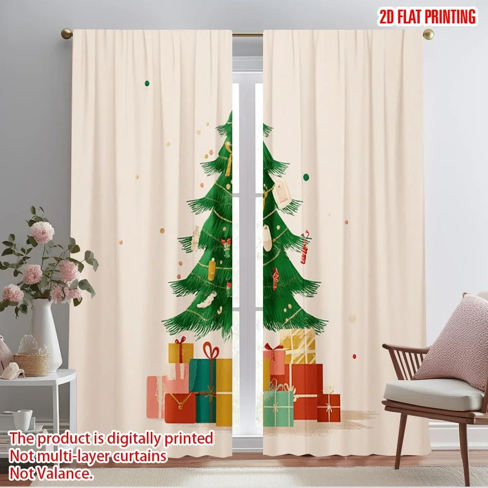 2pcs,2D plane printing Creative Curtains Christmas tree_ gift box_ snowflake Polyester (without rod) Decorations Inside for