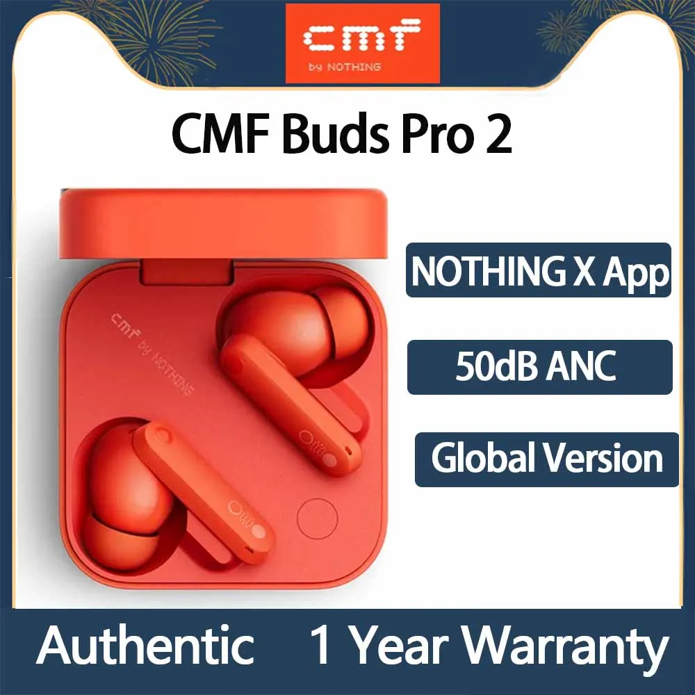 Global Verison CMF by Nothing Buds Pro 2 Earbuds with 50dB Hybrid Active Noise Cancellation 6 HD MICS IP55 Bluetooth 5.3 LDAC