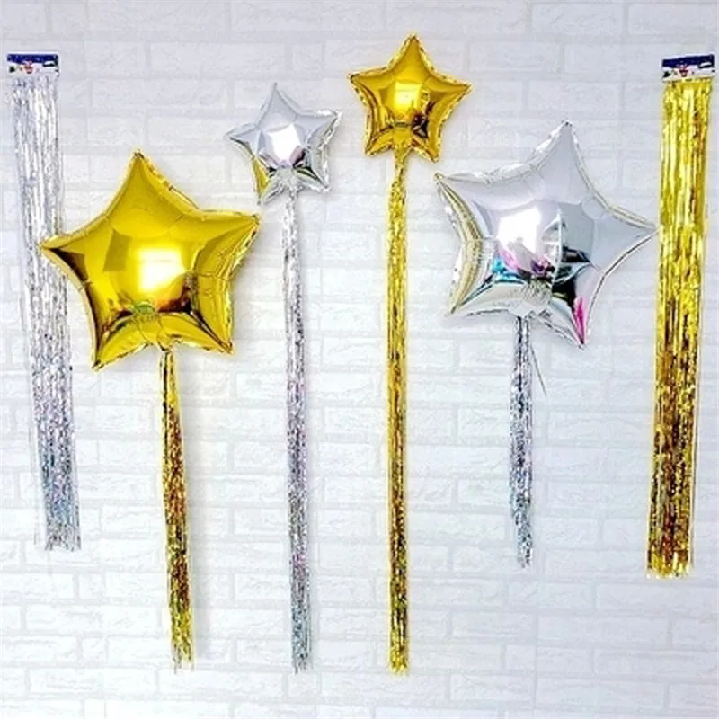 5pcs 10*100cm Tinsel Foil Fringe Door Window Curtain Birthday Party Decor Photo Backdrop Background Wedding Decorations Supplies