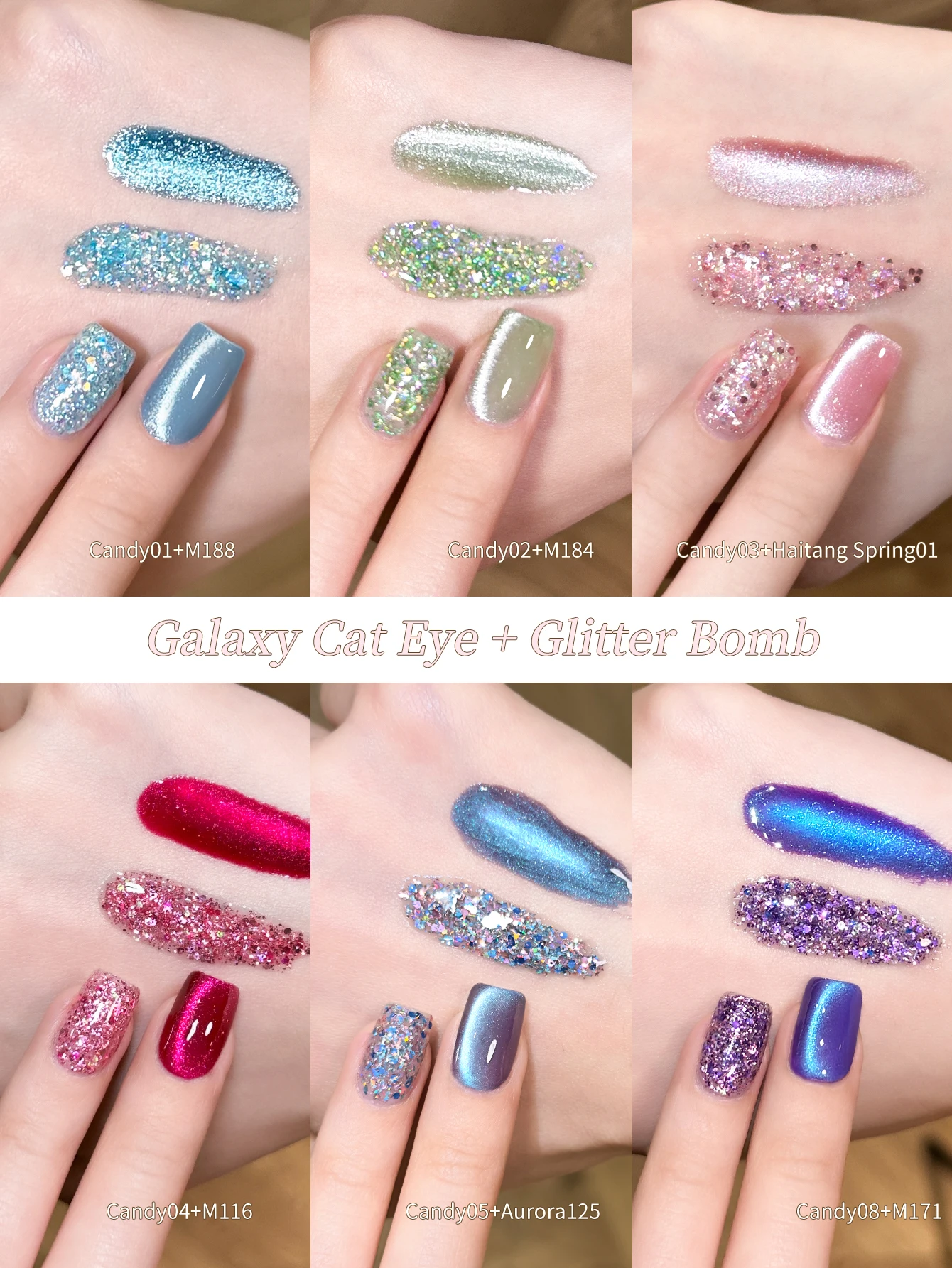 Set di 12 paillettes caramelle e occhi di gatto Set di smalti per unghie della serie di paillettes caramelle popolari sbiancanti Adatto per nail art fai da te domestico