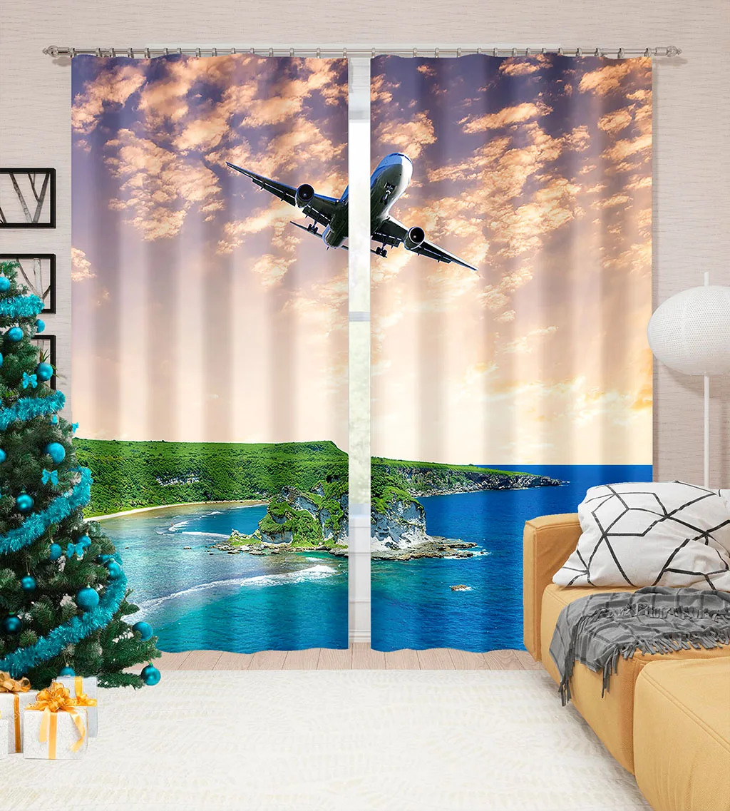 High quality custom 3d curtain fabric blue sky fly curtains 3D Window Curtains For Living Room Bedroom