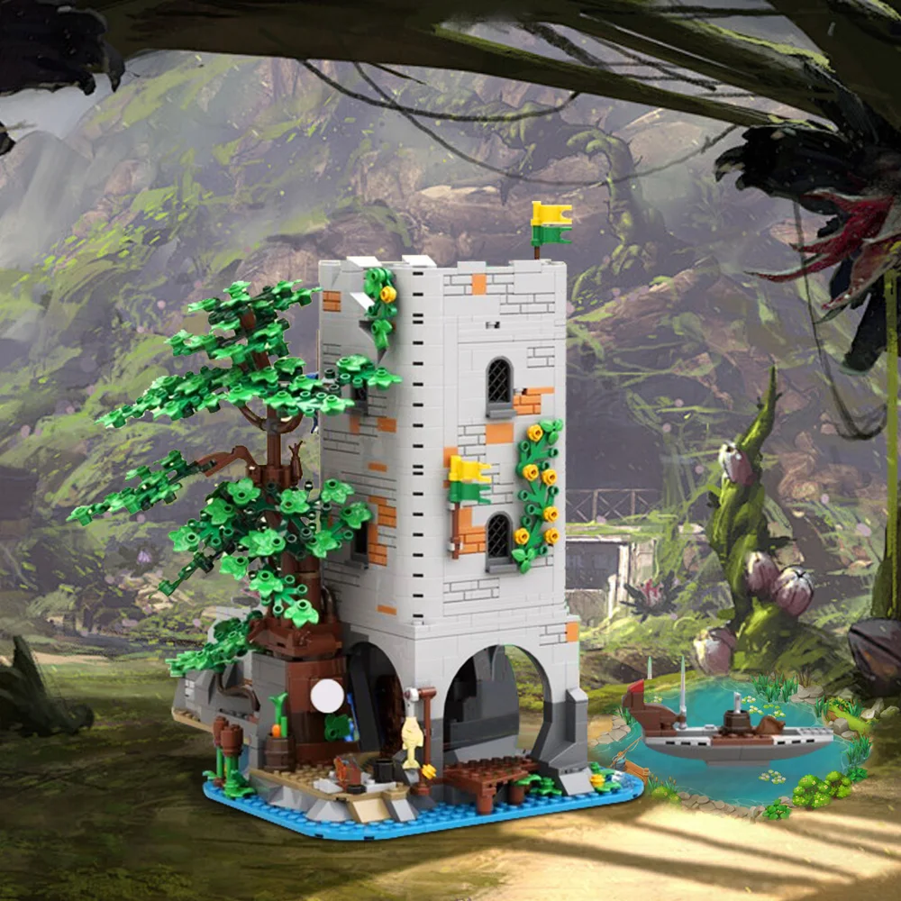 Gobricks Forestmen River Fortress Building Blocks รุ่นปราสาทยุคกลางสถาปัตยกรรมอิฐ DIY ประกอบของเล่นสําหรับของขวัญเด็ก