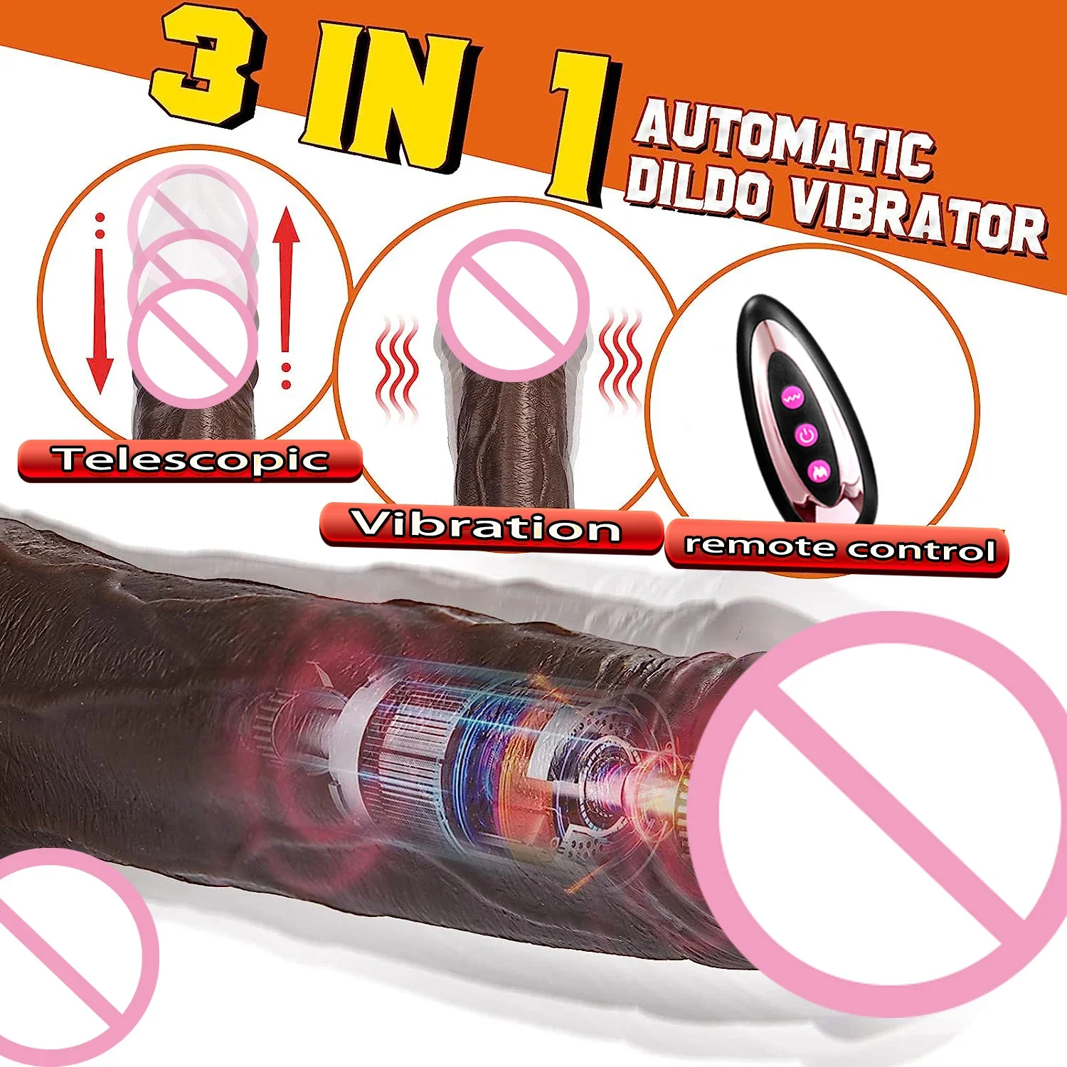 Consolador realista telescópico para mujer, Juguetes sexuales, vibrador de calefacción, punto G, clítoris, estimulación Anal, pene, empuje, negro