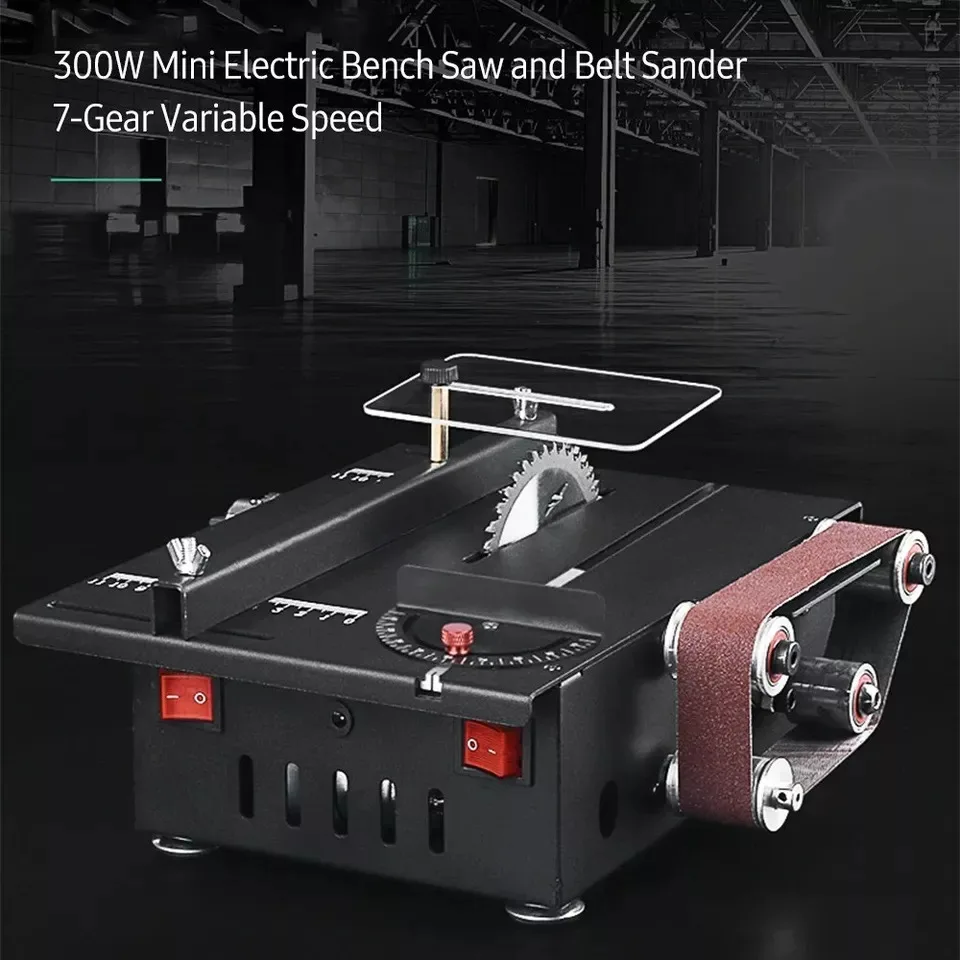 200/600W Mini Bench Saw and Belt Sander ariabl Speed Circular Table Saw 30mm Cutting Depth DIY Benchtop Sanding Machine
