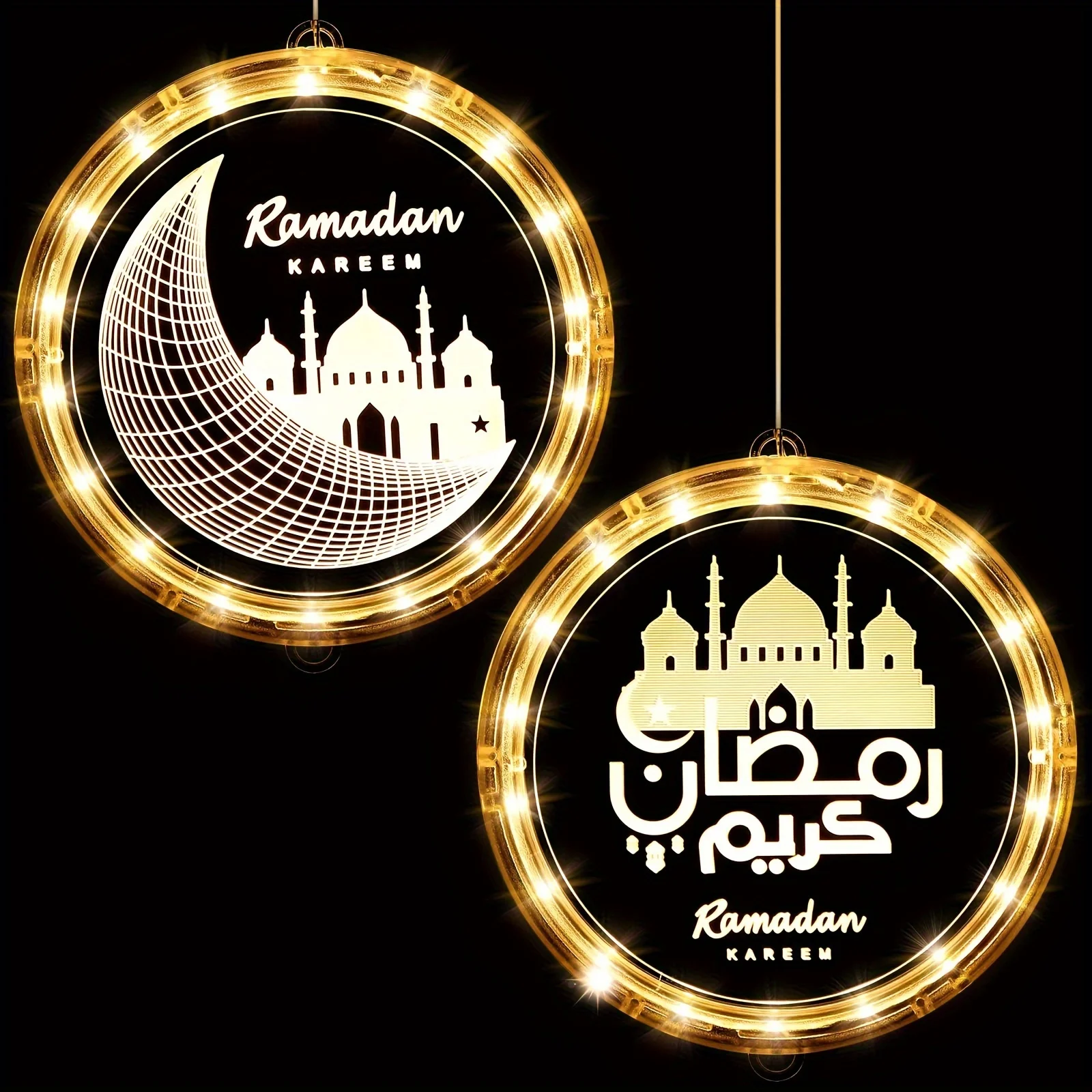 Eid Ramadan Decorative Window Lights Moon Star LED Lights Ramadan Lights Decorations for Eid Mubarak Xmas Eve Wall Pathway Patio
