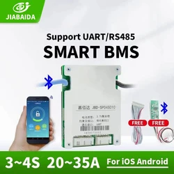 JIABAIDA Smart BMS 4S 12V LiFePo4 3S Li-ion 20A 30A 35A Current Charge Protuction Lithium Battery JBD BMS BT UART RS485 Balance