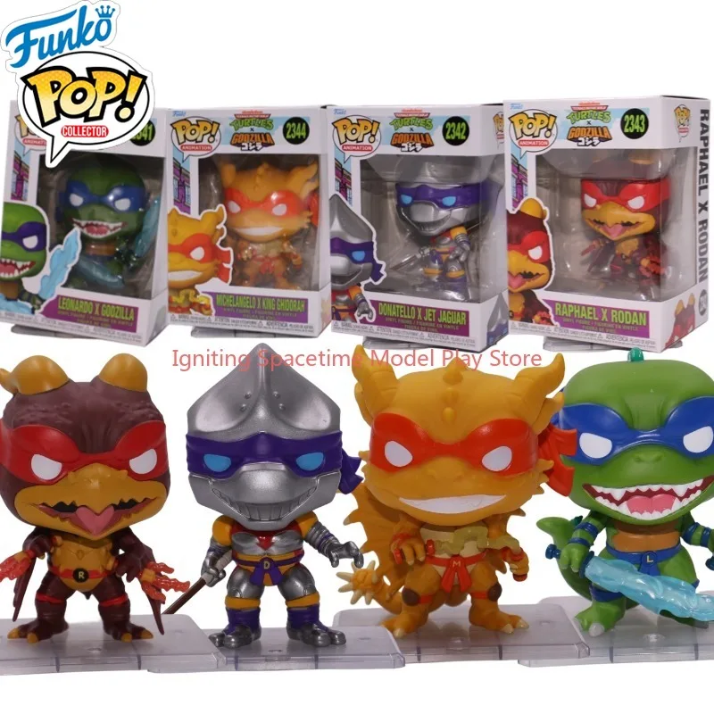 

Funko Pop TMNT x Godzilla Full Set 4Pcs Leonardo Raphael Donatello Michelangelo Cross Monster Vinyl Collectible Figures Gift