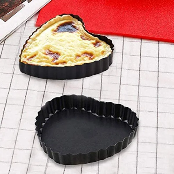 Paquete de 8 Mini sartén para tarta de 4,5 pulgadas con fondo extraíble, sartén para quiche antiadherente en forma de corazón