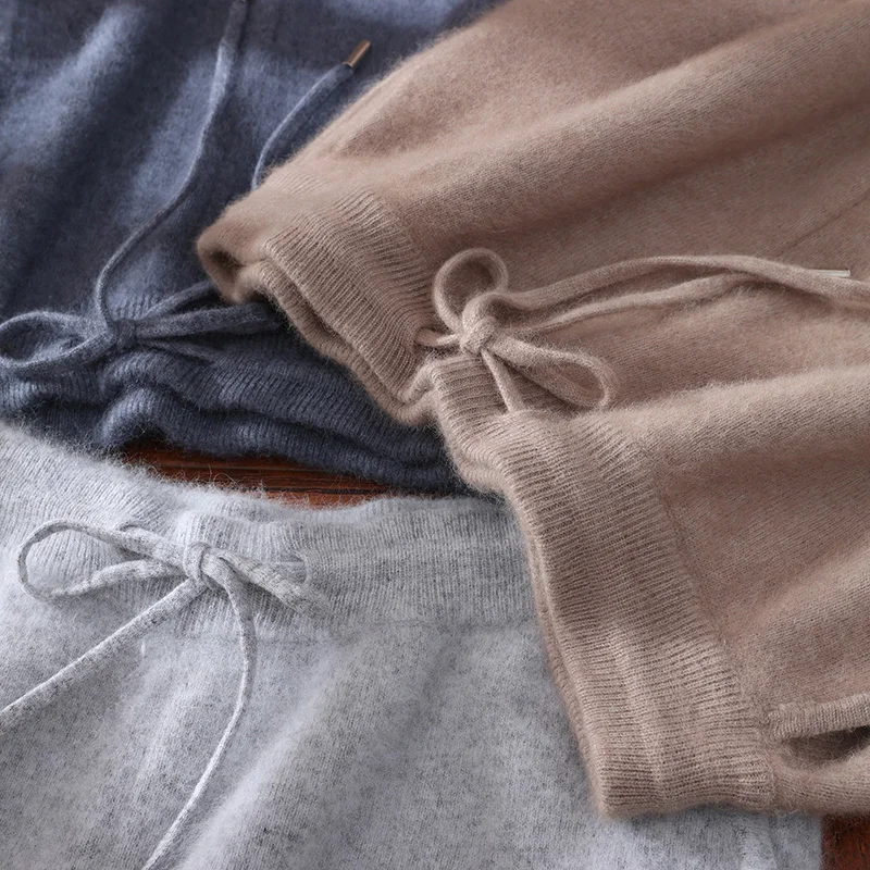 100% المنك الكشمير السراويل الخريف الشتاء جديد الرجال مرونة الخصر الكشمير السراويل الشباب الراقية الدافئة خارج طماق سميكة عادية #2