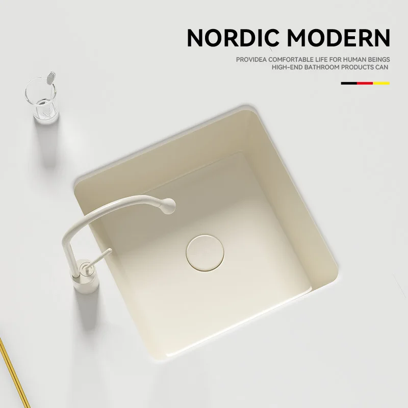 Cream Style Ceramic Countertop Sink Circular Square Embedded Washbasin for Bar Counter Bathroom Balcony Home Use