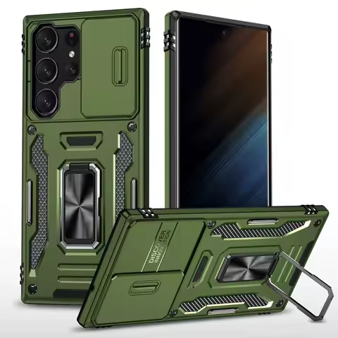 Slid Camera protect case for Samsung Galaxy S23 Ultra S23 + S22 S21 FE S21 Plus S20 FE S10 Armor Hybrid Ring Cover